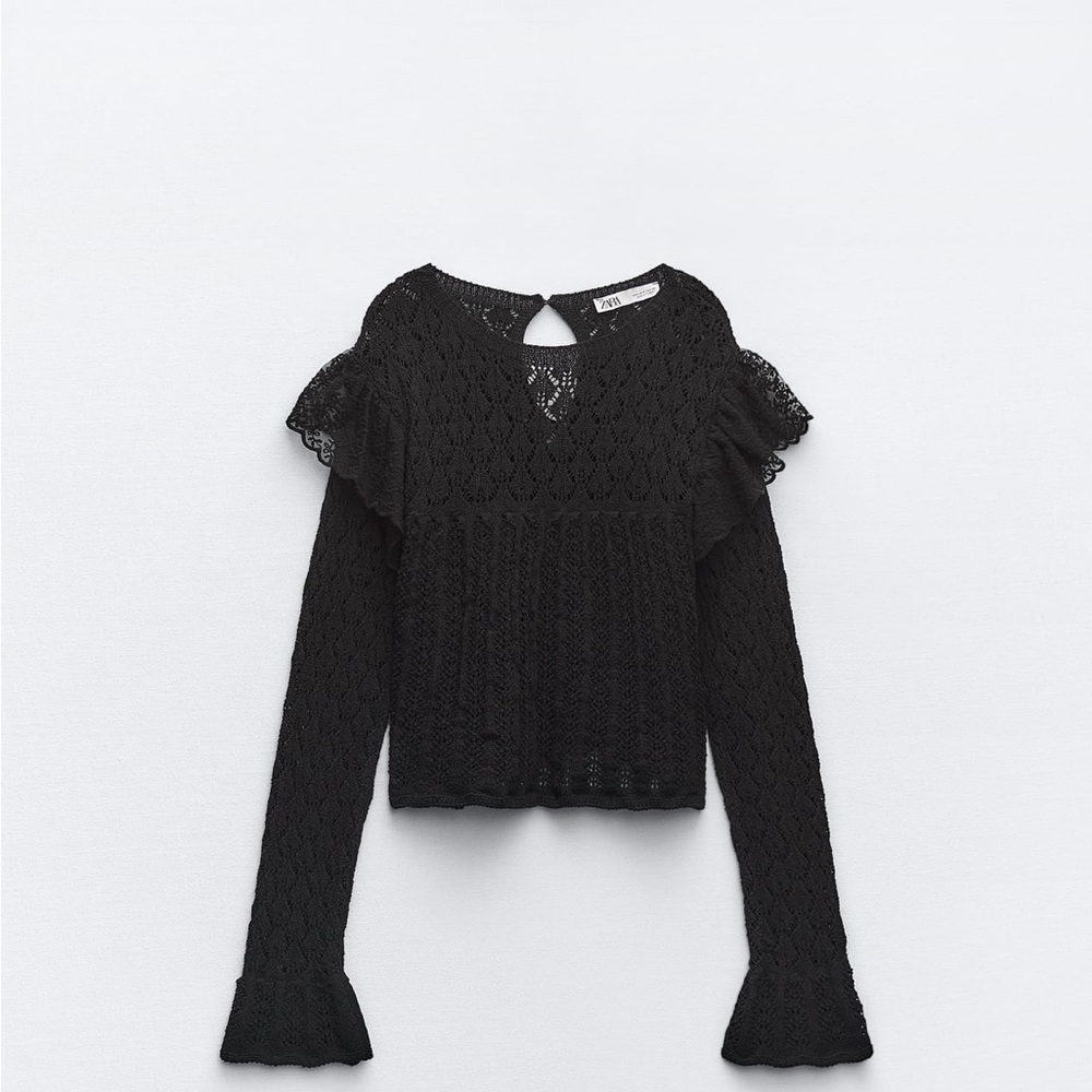 Zara pointelle knit romantic top
